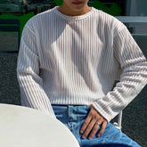 Hearujoy Mens Sexy Striped See-Through T-Shirt 2024 New Fashion Nightclub Personality Youth Casual Versatile Long-Sleeved Tops For Men